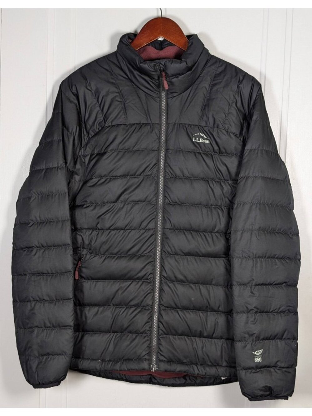 LL Bean Down Puffer Jacket Womens Size Large Black Downtek 650 Full Quilted Ski